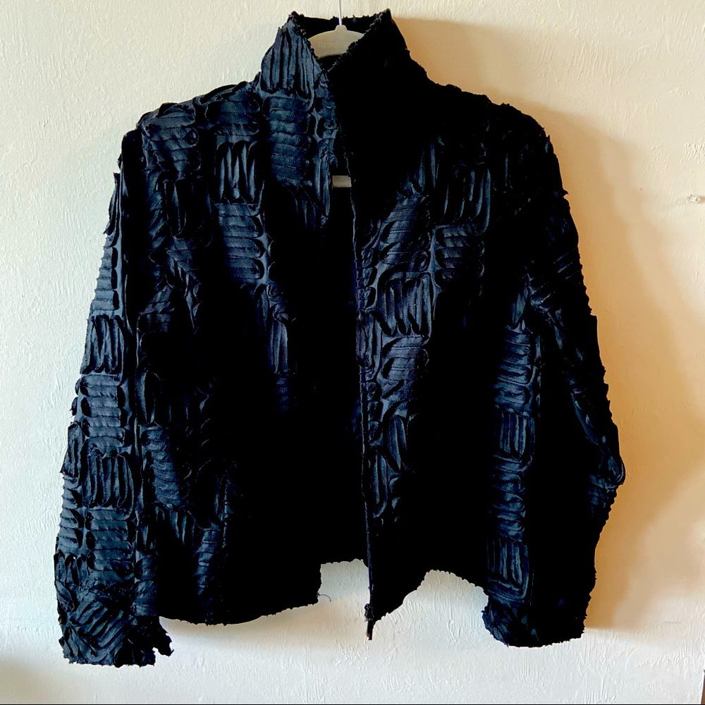Samuel Dong Jacket Blaze Textured Black Zippered Blazer. M
